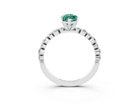 White gold Marquise Cut Green Sapphire Prong Set Engagement Ring with Pavé Band_3