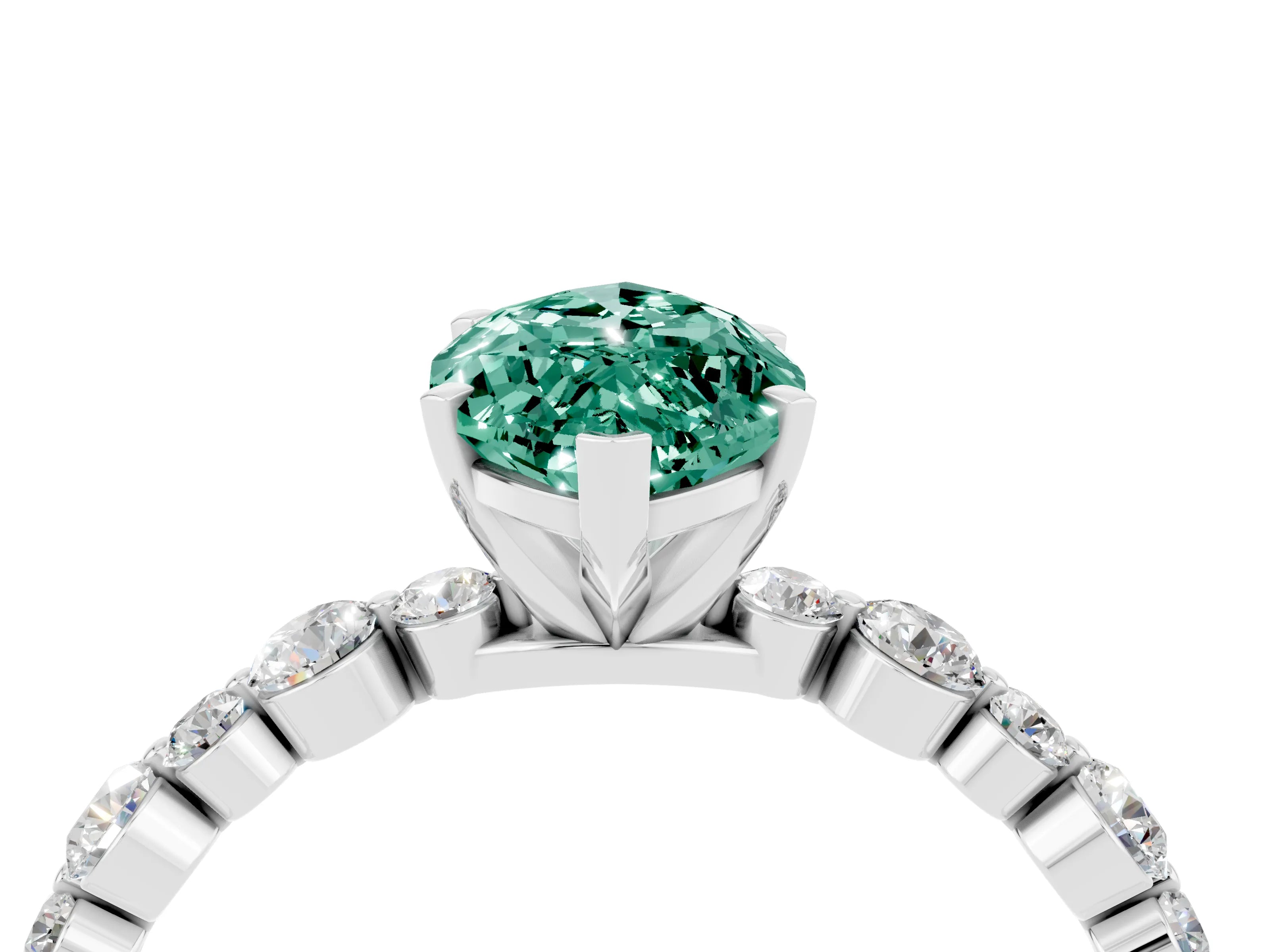 White gold Marquise Cut Green Sapphire Prong Set Engagement Ring with Pavé Band_4