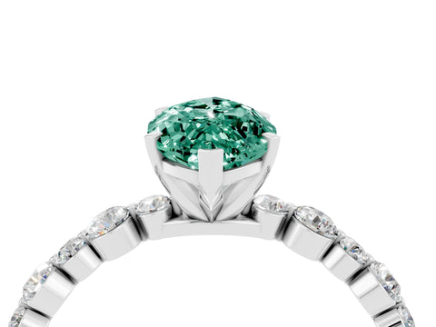 White gold Marquise Cut Green Sapphire Prong Set Engagement Ring with Pavé Band_4
