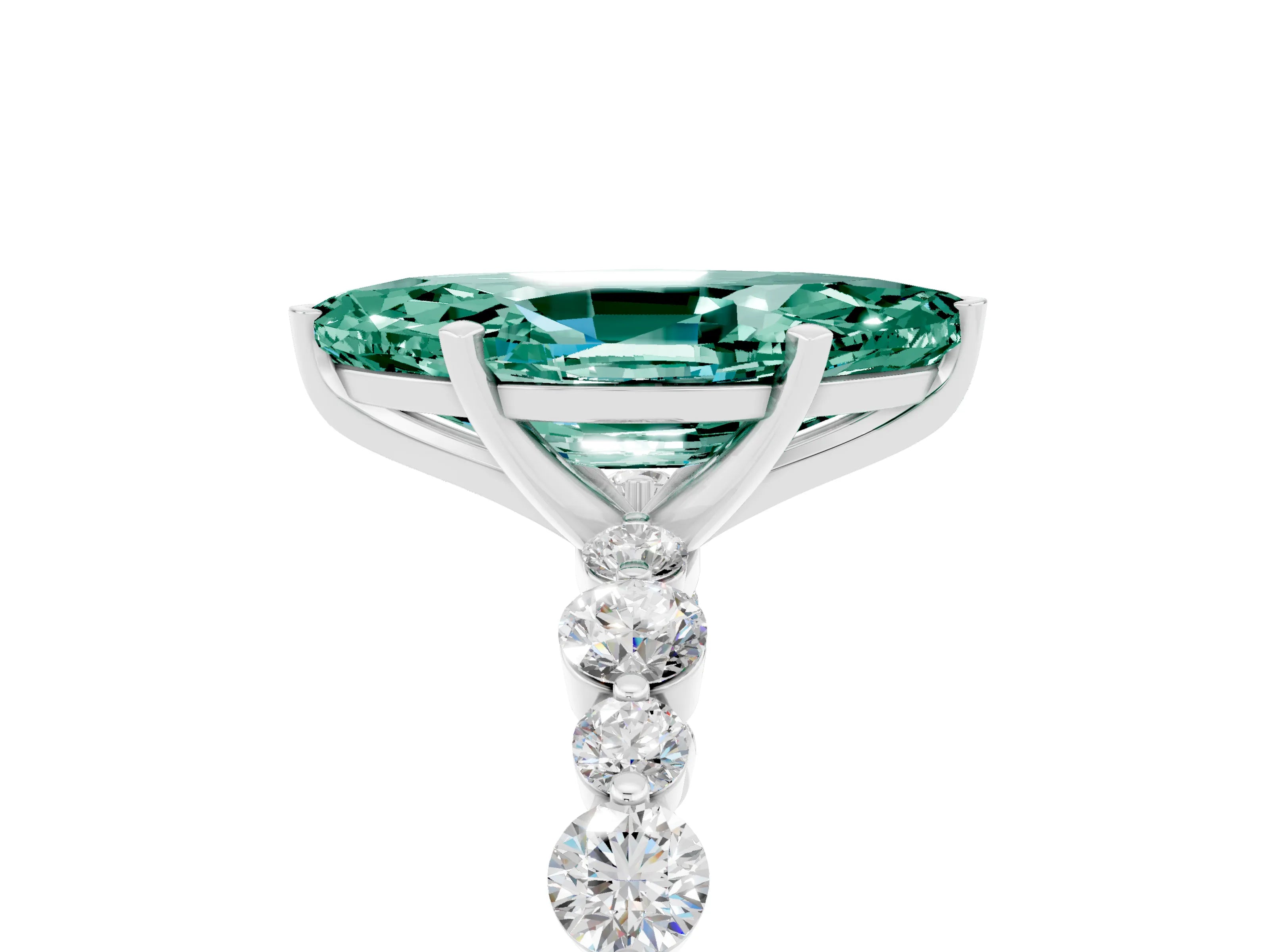 White gold Marquise Cut Green Sapphire Prong Set Engagement Ring with Pavé Band_5
