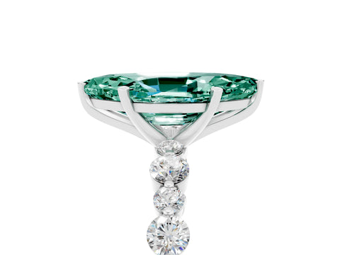 White gold Marquise Cut Green Sapphire Prong Set Engagement Ring with Pavé Band_5
