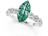 White gold Marquise Cut Green Sapphire Prong Setting with Side Stones on a Pave Band_1