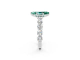 White gold Marquise Cut Green Sapphire Prong Setting with Side Stones on a Pave Band_2