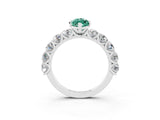 White gold Marquise Cut Green Sapphire Prong Setting with Side Stones on a Pave Band_3