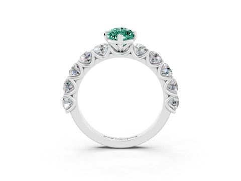 White gold Marquise Cut Green Sapphire Prong Setting with Side Stones on a Pave Band_3