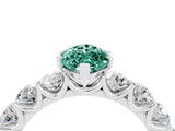 White gold Marquise Cut Green Sapphire Prong Setting with Side Stones on a Pave Band_4