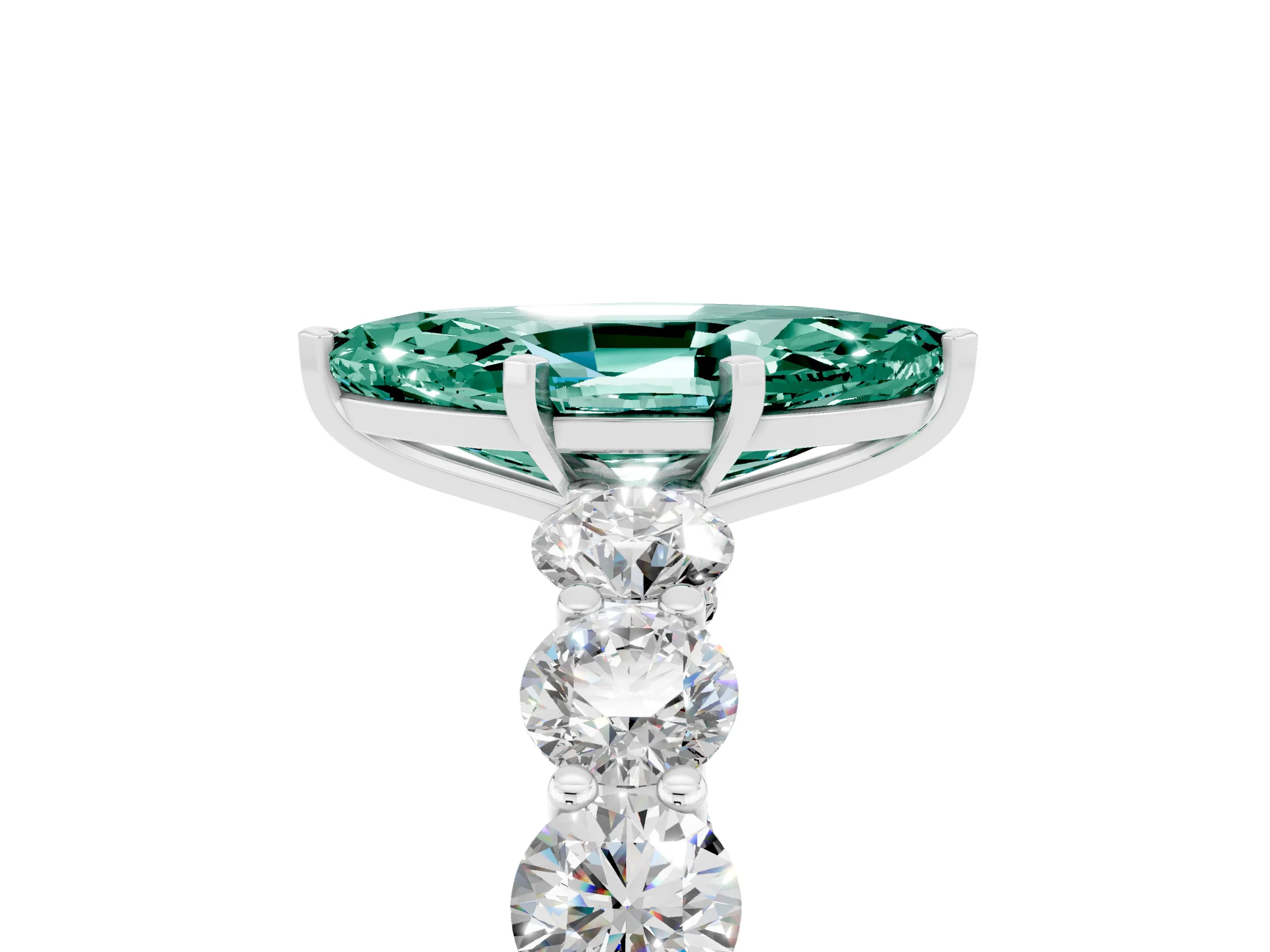 White gold Marquise Cut Green Sapphire Prong Setting with Side Stones on a Pave Band_5