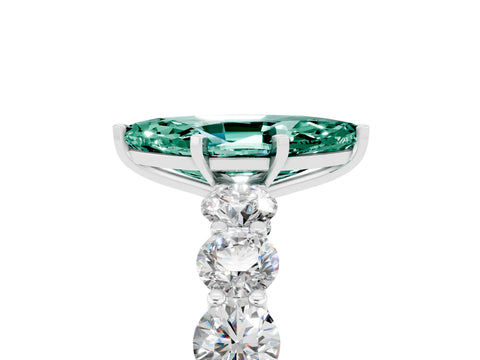 White gold Marquise Cut Green Sapphire Prong Setting with Side Stones on a Pave Band_5
