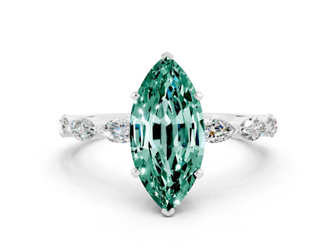 White gold Marquise Cut Green Sapphire Ring with Marquise Side Stones and Prong Setting_12