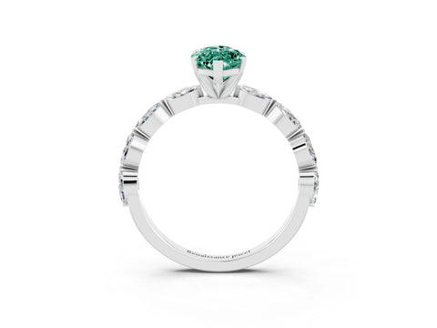 White gold Marquise Cut Green Sapphire Ring with Marquise Side Stones and Prong Setting_15