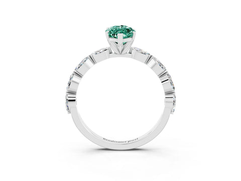 White gold Marquise Cut Green Sapphire Ring with Marquise Side Stones and Prong Setting_27