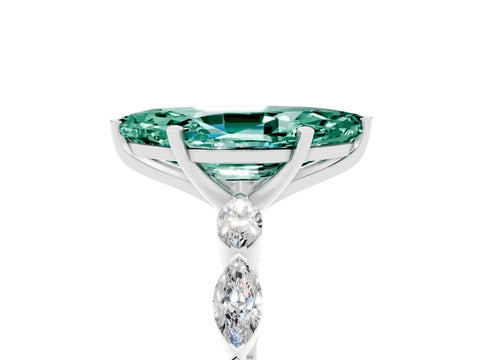 White gold Marquise Cut Green Sapphire Ring with Marquise Side Stones and Prong Setting_5