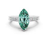 White gold Marquise Cut Green Sapphire Ring with Milgrain Pavé Band and Four-Prong Setting_12