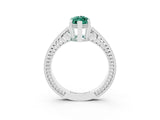 White gold Marquise Cut Green Sapphire Ring with Milgrain Pavé Band and Four-Prong Setting_15