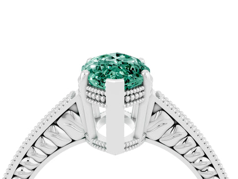 White gold Marquise Cut Green Sapphire Ring with Milgrain Pavé Band and Four-Prong Setting_16