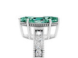 White gold Marquise Cut Green Sapphire Ring with Milgrain Pavé Band and Four-Prong Setting_17