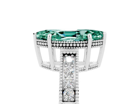 White gold Marquise Cut Green Sapphire Ring with Milgrain Pavé Band and Four-Prong Setting_17