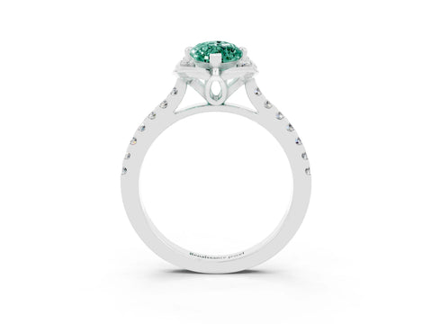 White gold Marquise Cut Green Sapphire Ring with Pavé Band and Floral Prong Setting_3