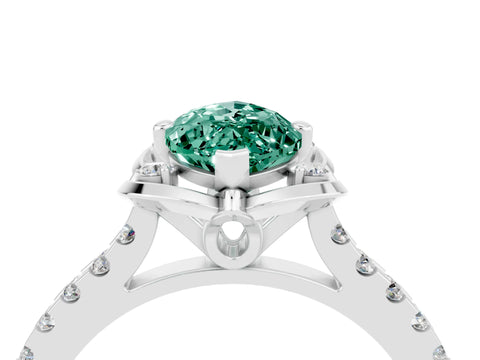 White gold Marquise Cut Green Sapphire Ring with Pavé Band and Floral Prong Setting_4