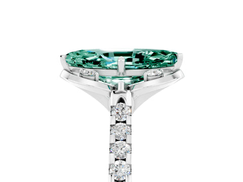 White gold Marquise Cut Green Sapphire Ring with Pavé Band and Floral Prong Setting_5