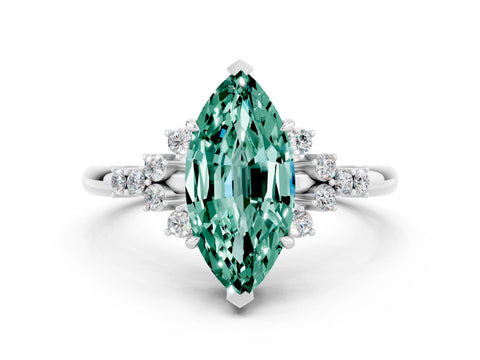 White gold Marquise Cut Green Sapphire Ring with Side Stones and Four-Prong Setting_36