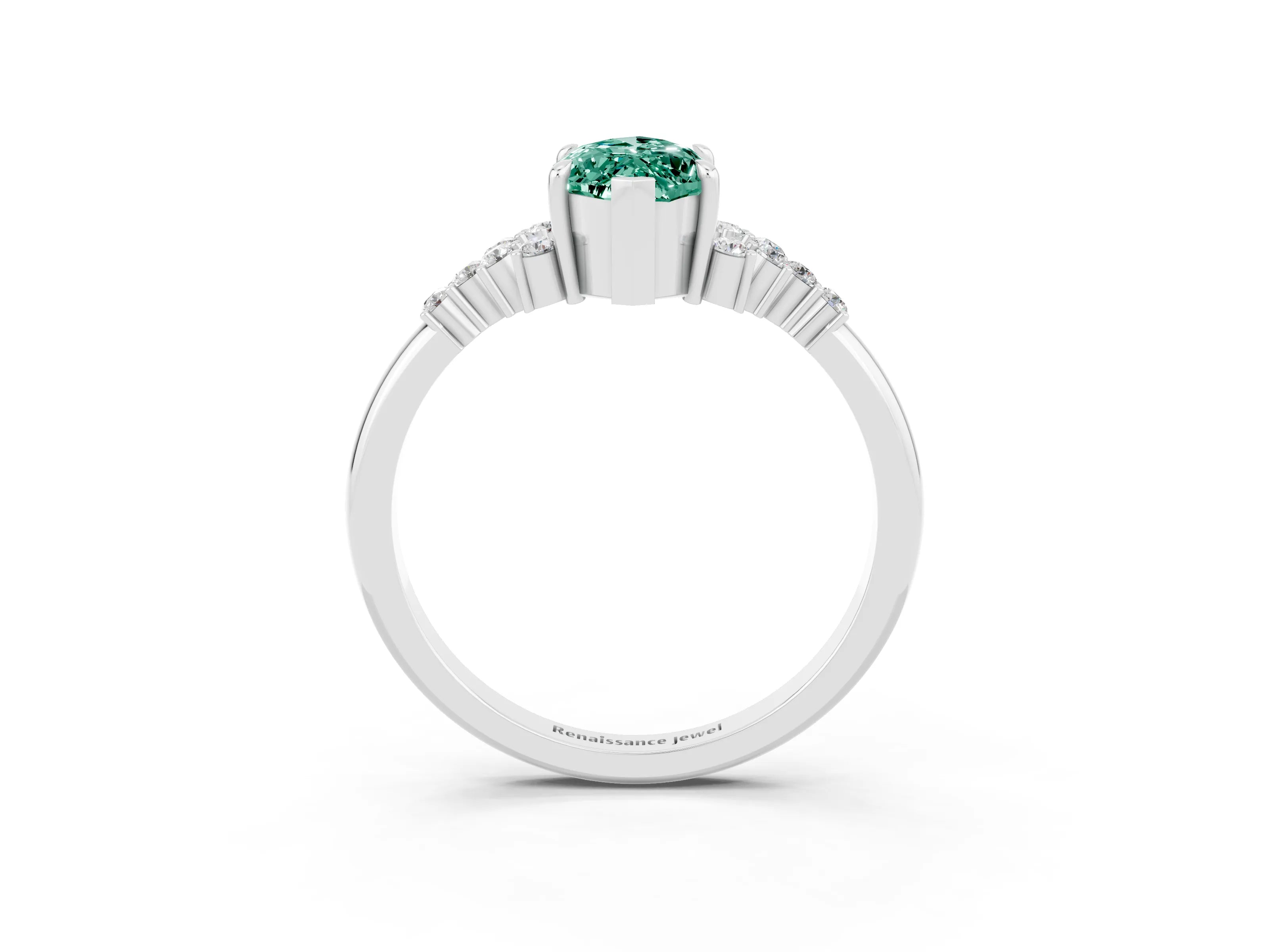 White gold Marquise Cut Green Sapphire Ring with Side Stones and Four-Prong Setting_39