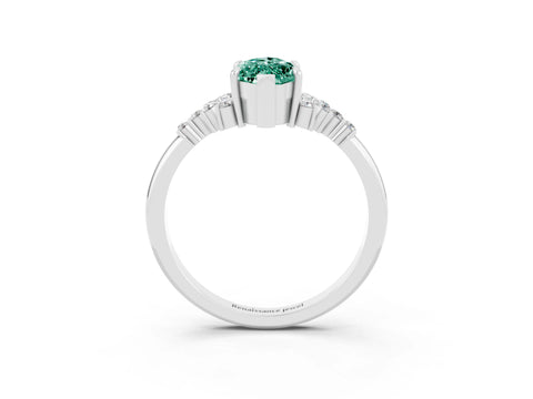 White gold Marquise Cut Green Sapphire Ring with Side Stones and Four-Prong Setting_39