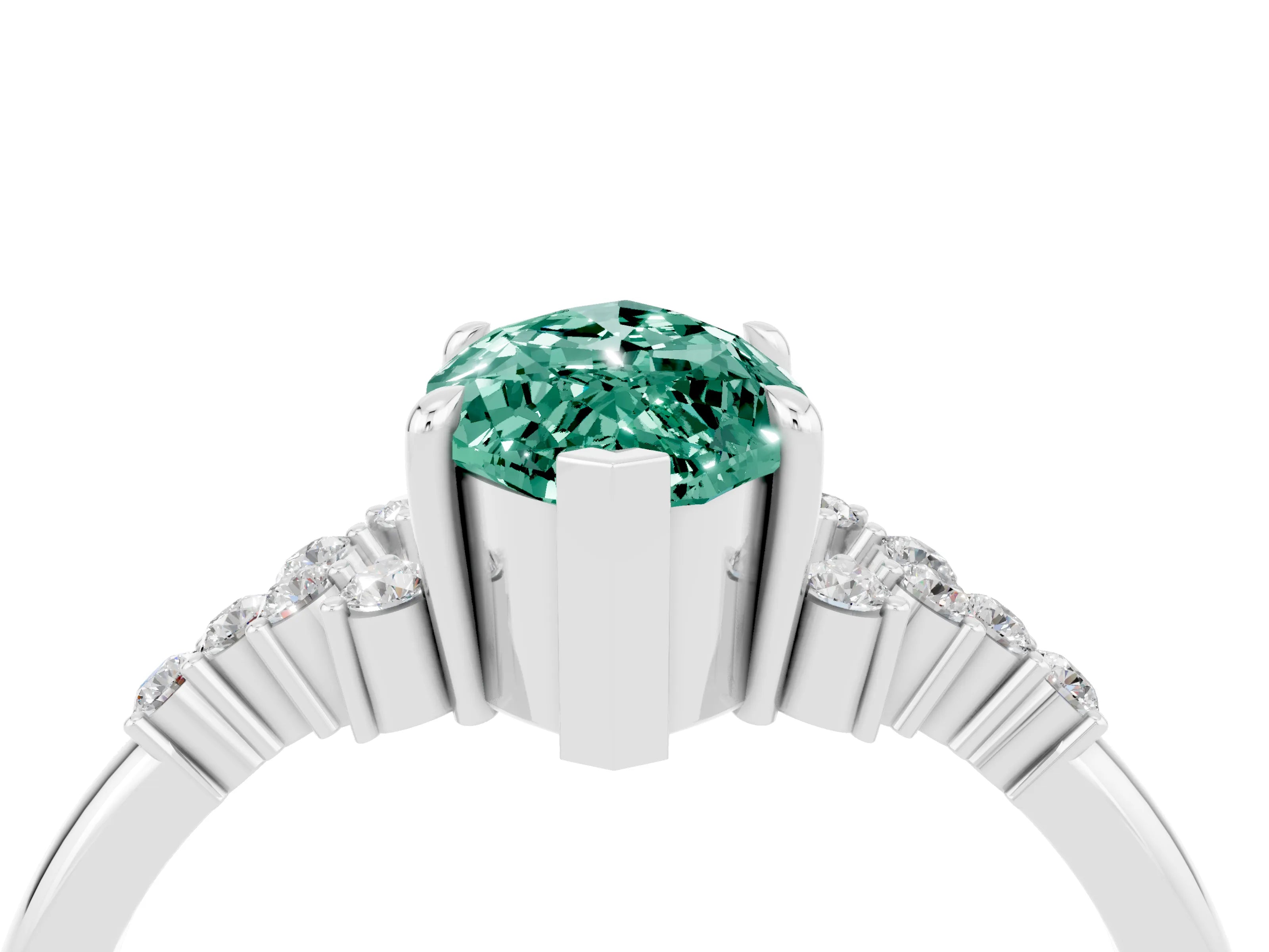 White gold Marquise Cut Green Sapphire Ring with Side Stones and Four-Prong Setting_40