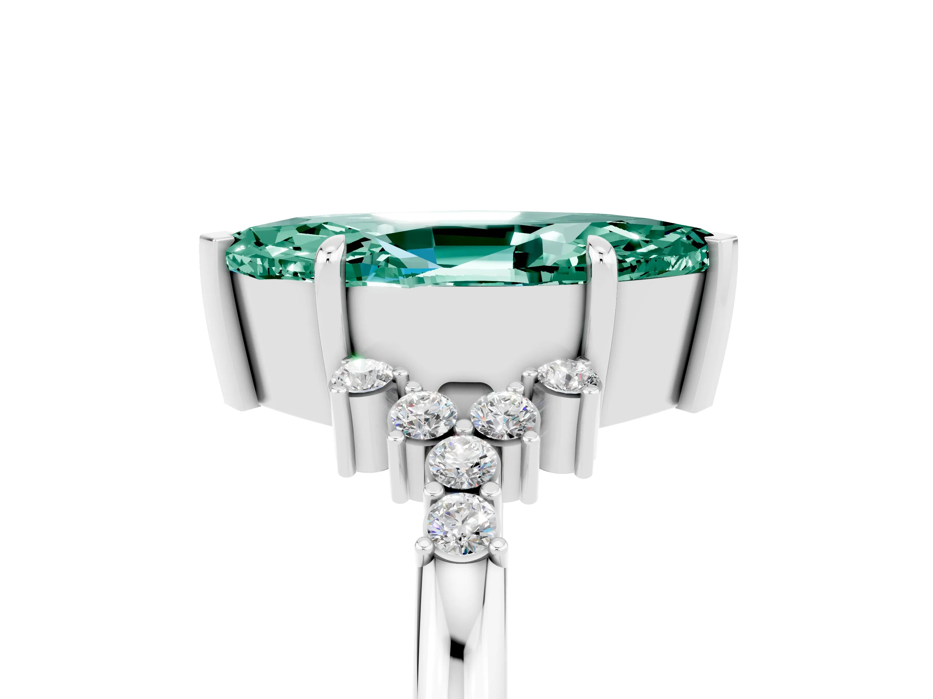 White gold Marquise Cut Green Sapphire Ring with Side Stones and Four-Prong Setting_41