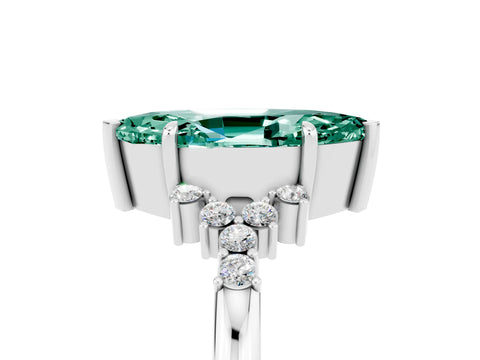 White gold Marquise Cut Green Sapphire Ring with Side Stones and Four-Prong Setting_41
