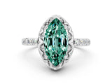 White gold Marquise Cut Green Sapphire Scalloped Halo Engagement Ring with Round Shared Prong Band_24