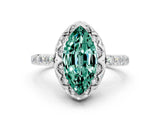 White gold Marquise Cut Green Sapphire Scalloped Halo Engagement Ring with Round Shared Prong Band_30