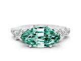 White gold Marquise Cut Green Sapphire Scattered Round Accent Ring with Prong Setting_24