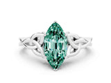 White gold Marquise Cut Green Sapphire Solitaire Celtic Knot Ring with Four-Prong Setting_12