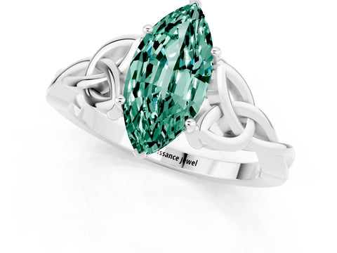 White gold Marquise Cut Green Sapphire Solitaire Celtic Knot Ring with Four-Prong Setting_13