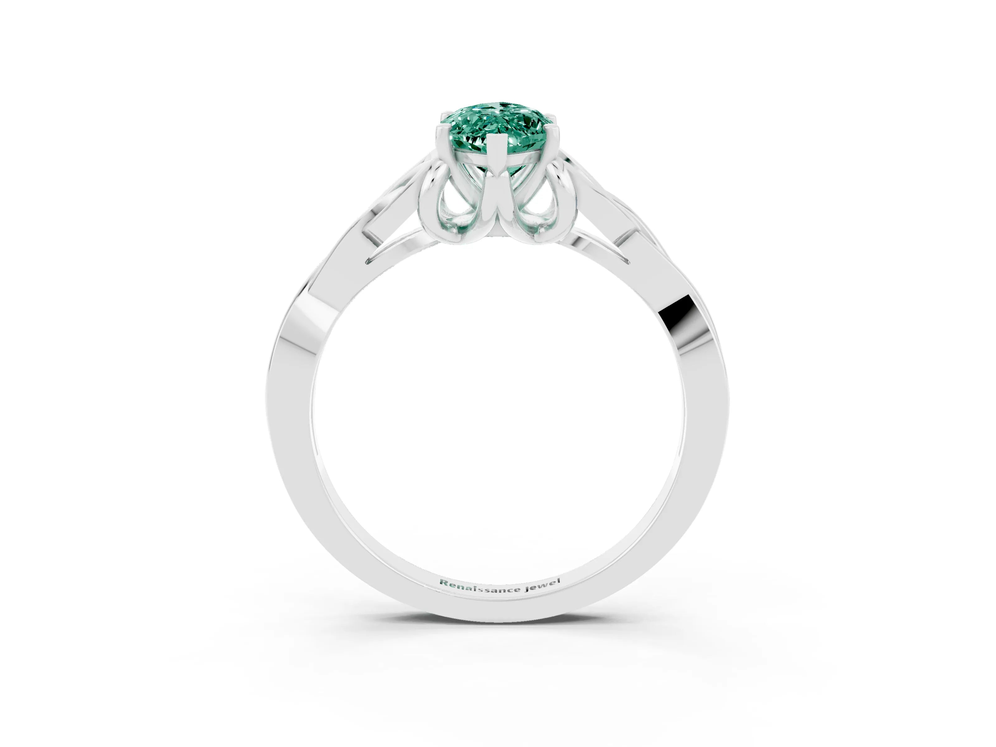 White gold Marquise Cut Green Sapphire Solitaire Celtic Knot Ring with Four-Prong Setting_15