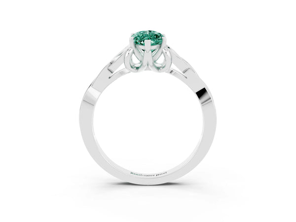 Silver Marquise Cut Green Sapphire Solitaire Celtic Knot Ring with Four-Prong Setting