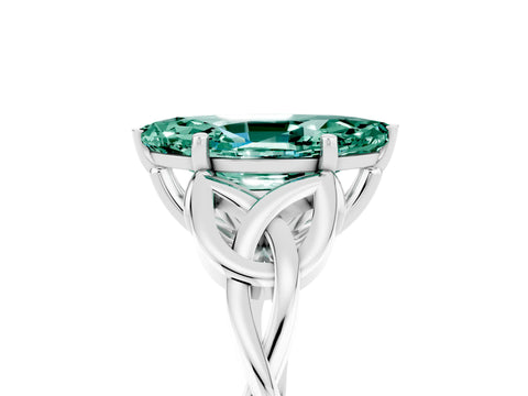 White gold Marquise Cut Green Sapphire Solitaire Celtic Knot Ring with Four-Prong Setting_17