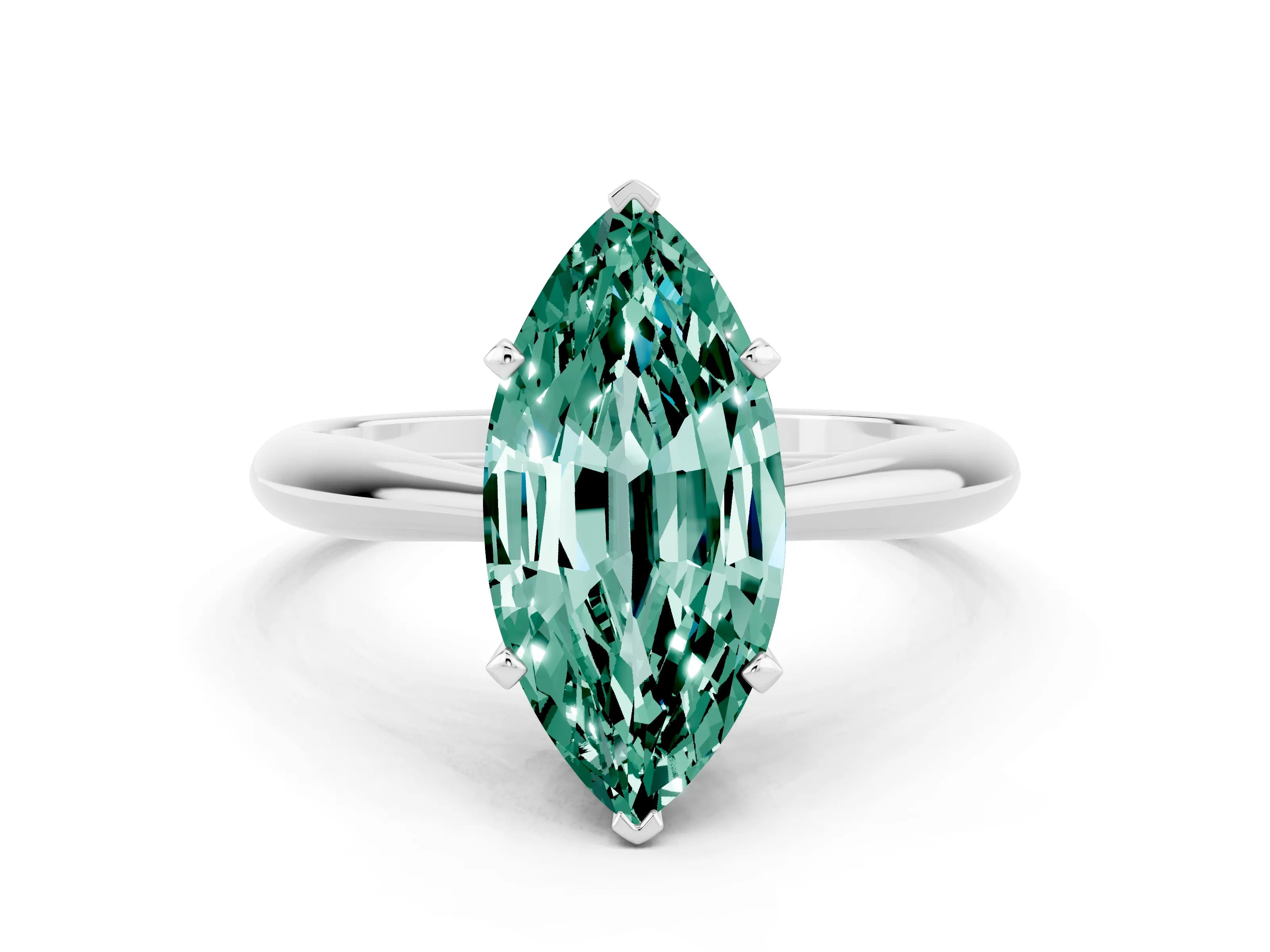 White gold Marquise Cut Green Sapphire Solitaire Engagement Ring with Cathedral Setting and Four-Prong Mount_24