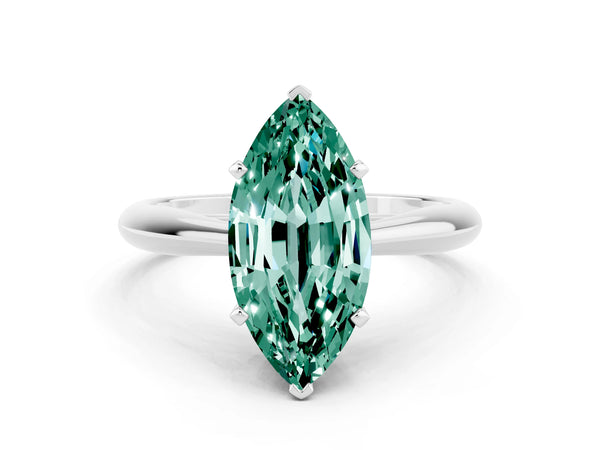White gold Marquise Cut Green Sapphire Solitaire Engagement Ring with Cathedral Setting and Four-Prong Mount