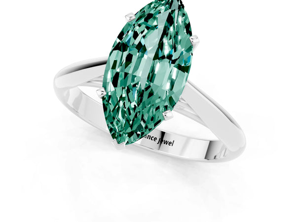 White gold Marquise Cut Green Sapphire Solitaire Engagement Ring with Cathedral Setting and Four-Prong Mount