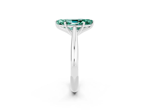 White gold Marquise Cut Green Sapphire Solitaire Engagement Ring with Cathedral Setting and Four-Prong Mount