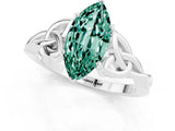 White gold Marquise Cut Green Sapphire Solitaire Engagement Ring with Celtic Knot Band and Four-Prong Setting_1