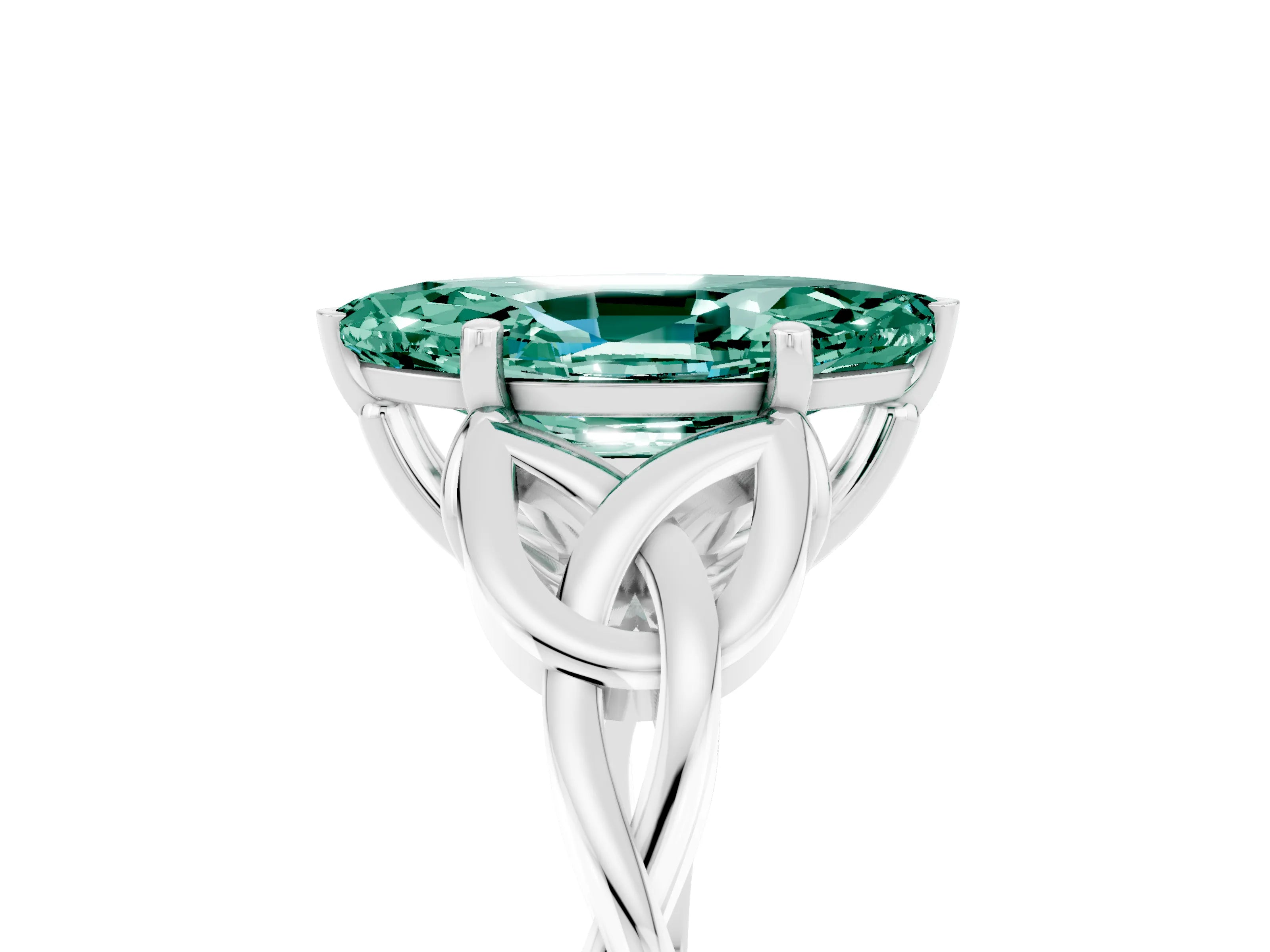 White gold Marquise Cut Green Sapphire Solitaire Engagement Ring with Celtic Knot Band and Four-Prong Setting_5