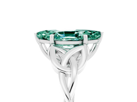 White gold Marquise Cut Green Sapphire Solitaire Engagement Ring with Celtic Knot Band and Four-Prong Setting_5