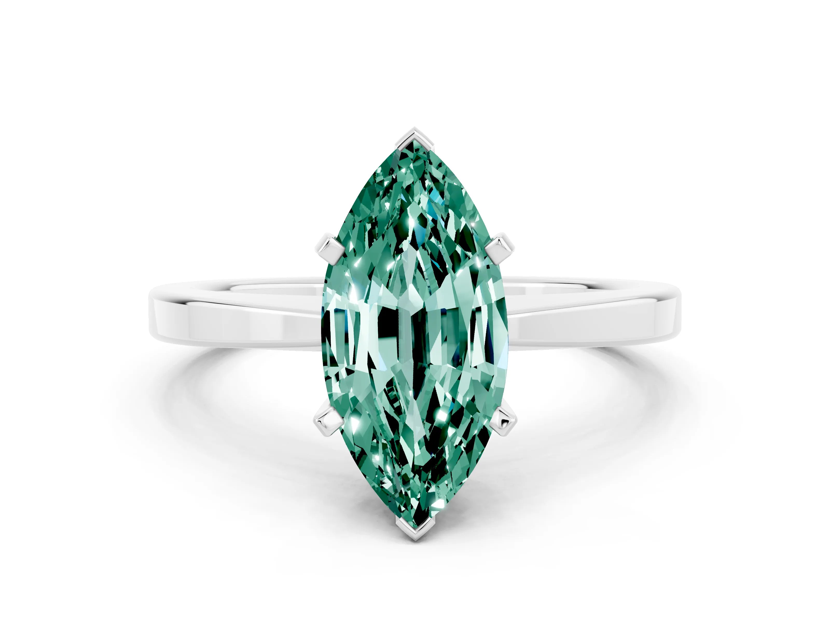 White gold Marquise Cut Green Sapphire Solitaire Engagement Ring with Classic Band and Four-Prong Setting_24