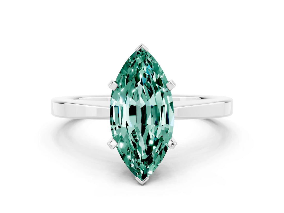White gold Marquise Cut Green Sapphire Solitaire Engagement Ring with Classic Band and Four-Prong Setting_24