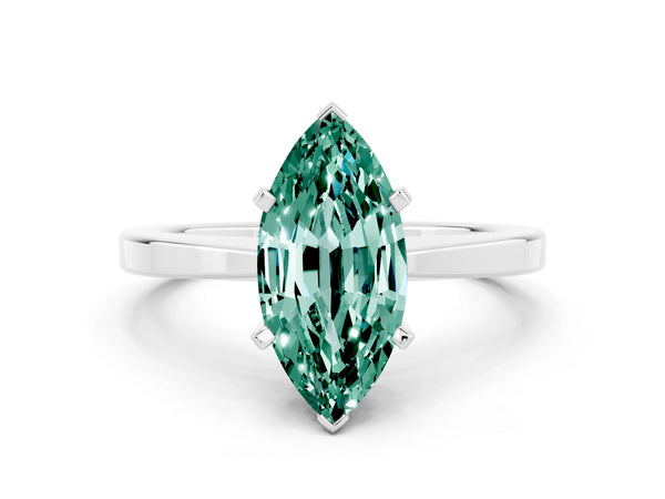 White gold Marquise Cut Green Sapphire Solitaire Engagement Ring with Classic Band and Four-Prong Setting