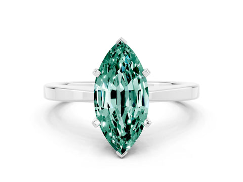 White gold Marquise Cut Green Sapphire Solitaire Engagement Ring with Classic Band and Four-Prong Setting_24