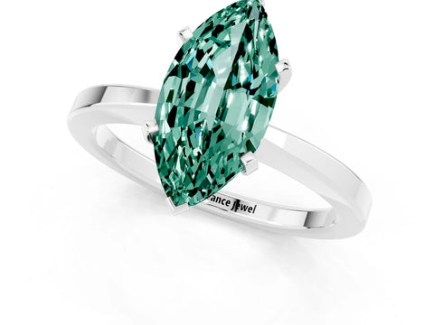 White gold Marquise Cut Green Sapphire Solitaire Engagement Ring with Classic Band and Four-Prong Setting_25
